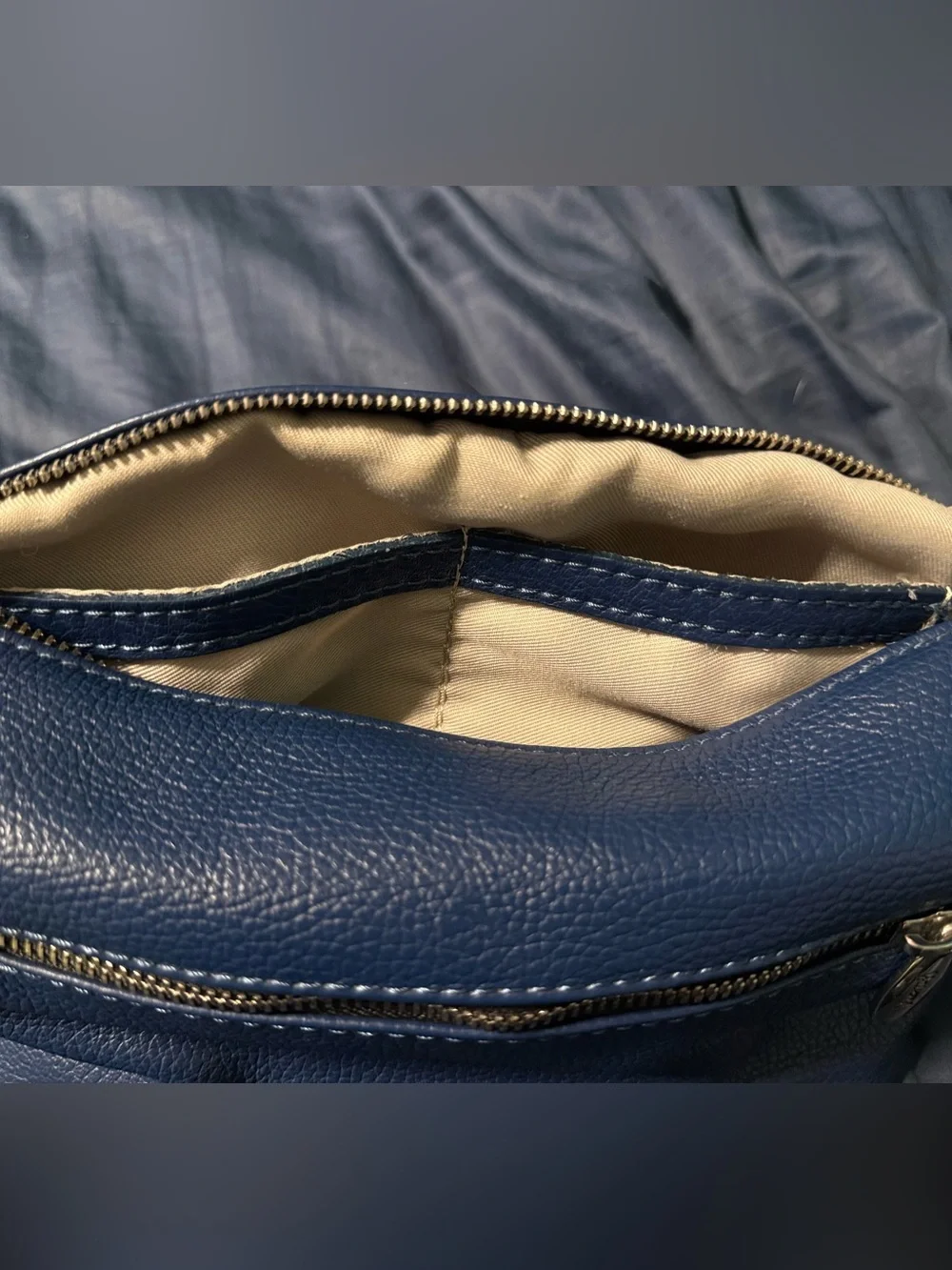 Valentina Navy Blue Pebbled Leather Crossbody with Black Strap - Picture 7 of 10